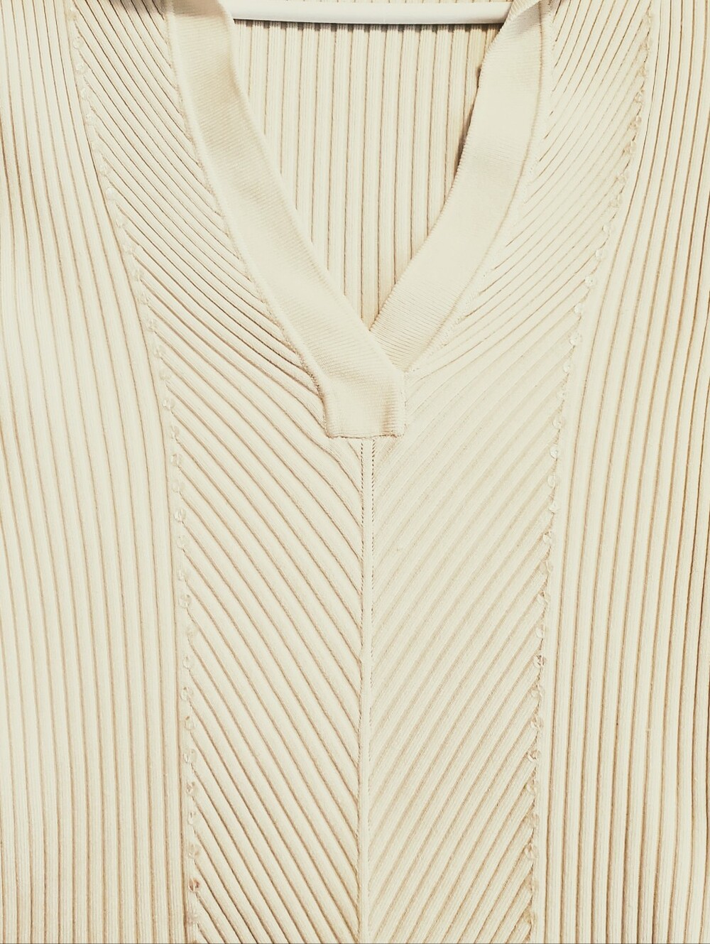 Cream V-Neck Ribbed Long-Sleeve Top, Sequin Accents - Picture 4 of 4